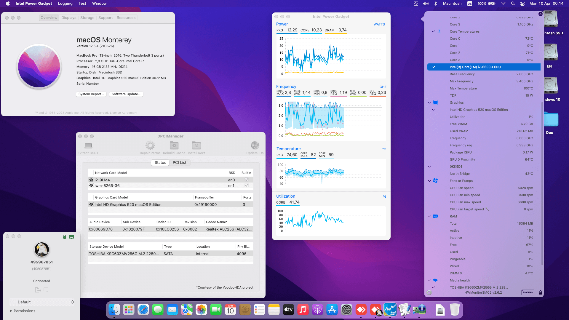 Success Hackintosh macOS Monterey 12.6.4 Build 22G526 in Dell Latitude E7270 Touchscreen